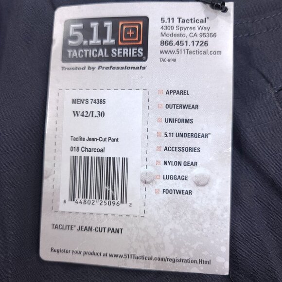 5.11 Tactical Mens 42x30 Gray Taclite Ripstop Jean Cut Mid Rise Straight Leg - Picture 8 of 9